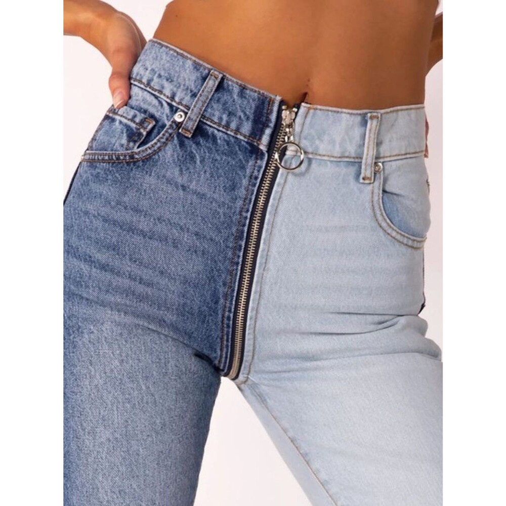 Revice Two Tone Split Zip Cropped Jeans Women’s 26 Yin Yang Trendy Y2K